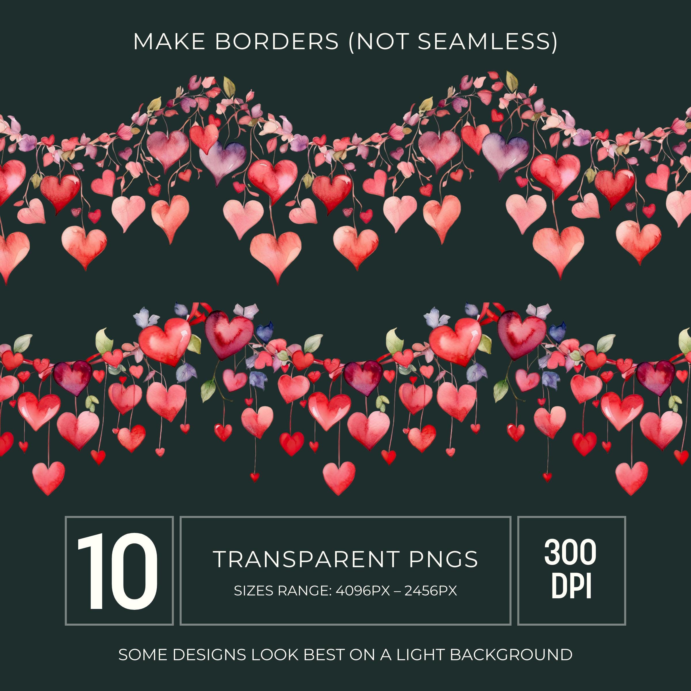 Heart Border Clipart, Watercolor Hearts PNG, Valentines Day Clip Art ...