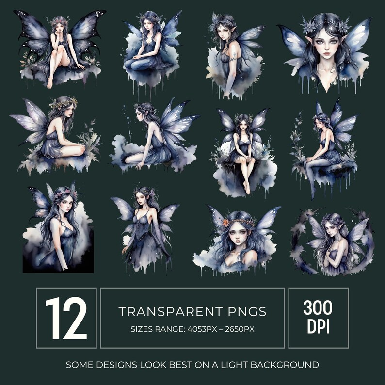 Gothic Dark Night Fairy Clipart PNG, Enchanted Fantasy Graphics for ...