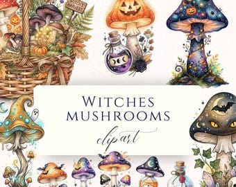 Halloween Mushroom Clipart Collection, Witchy Fungi PNG, Spooky Forest Graphics, Transparent Images