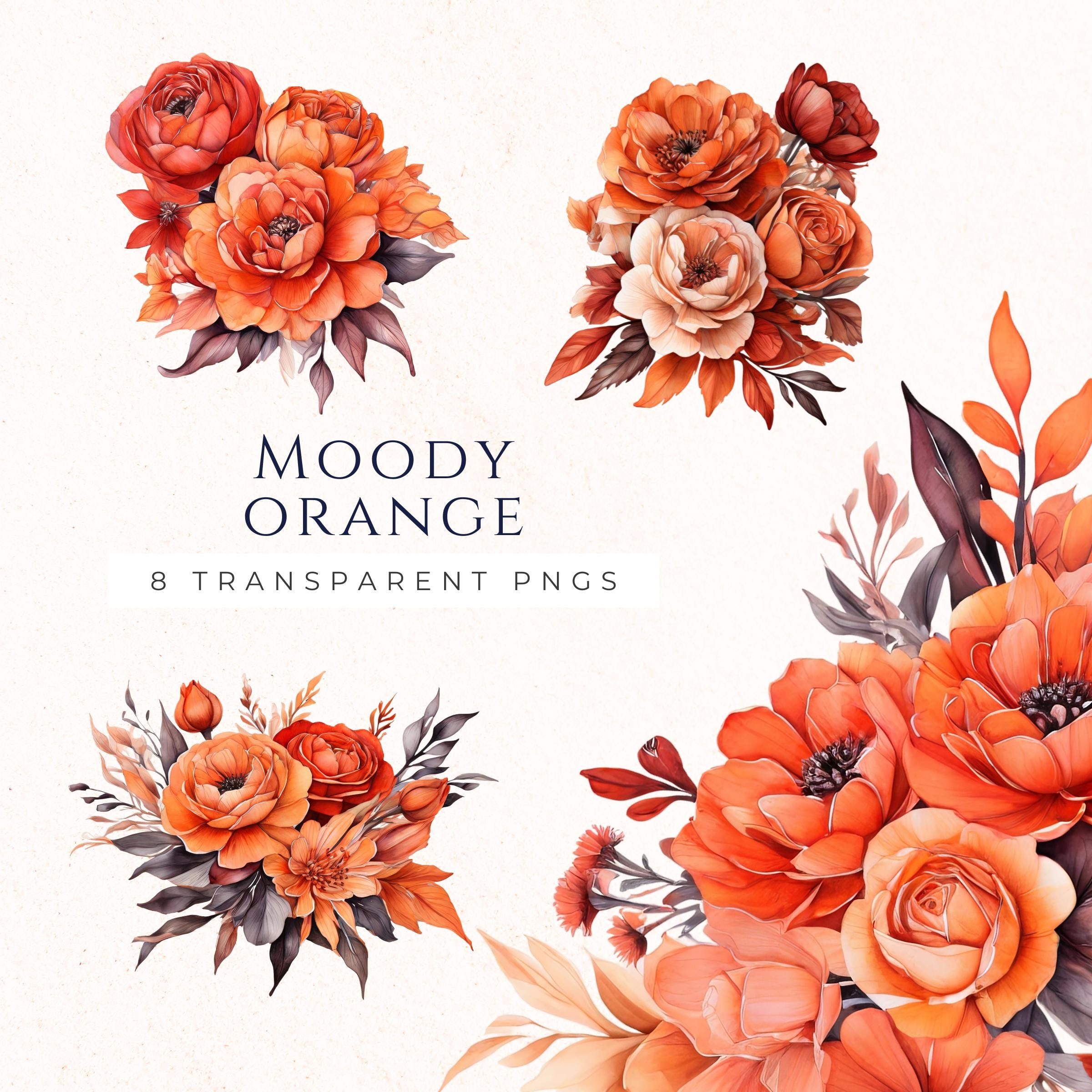 Orange Flower PNG, Moody Floral Clipart, Spring Wedding Bouquet Graphics,  Digital Download, Dusty Flower Print, Boho Design, MOF009 - Etsy, image size:2400x2400
