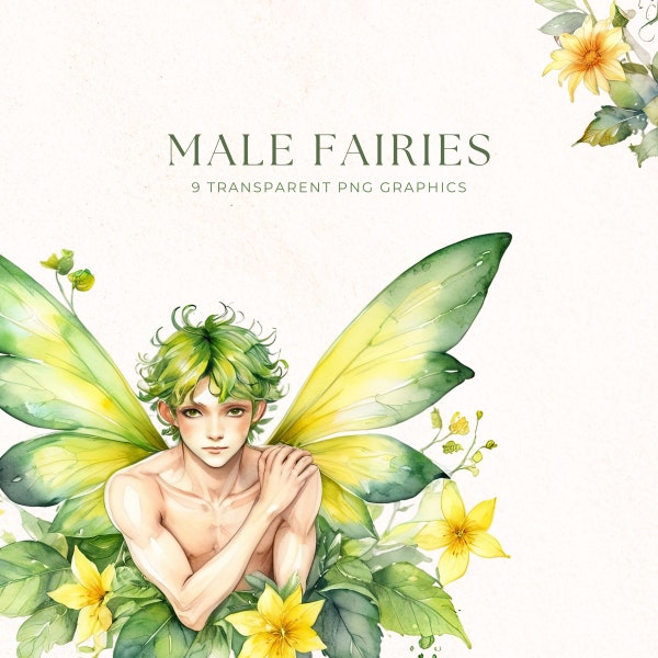 Male Fairy Spring Clipart, Fantasy Art, Faerie Males PNG, Instant Download, Pixie Clip Art, Fairytale Clipart, Magical Clip Art