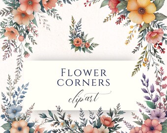 Cottagecore Floral Corner Watercolor Clipart Set PNG, Botanical Graphics for Junk Journals, Scrapbooking and Paper Crafting