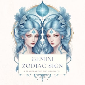Gemini Zodiac Clipart Set, Instant Download PNG, Astrology Graphics, Scrapbooking Decor, Horoscope Art, ZOD006