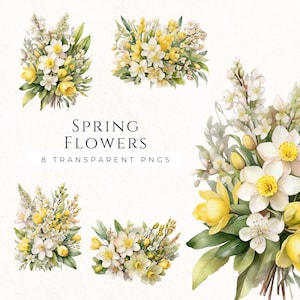 Gelbe Frühlingsblume Clipart-Set, sofortiger Download PNG, Blumen Bilder für Papier Handwerk, Junk Journaling, Ostern Scrapbook Versorgung