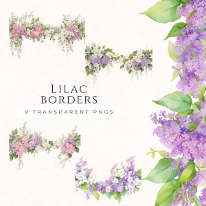 Guirnalda de lilas - Hermosos archivos PNG para manualidades, invitaciones y decoración - Descarga instantánea 9 diseños de peonías