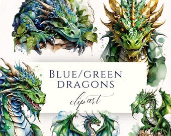 Green Dragon Clipart PNG, Mythical Fantasy Graphics for Scrapbooking, Cardmaking and Paper Crafting