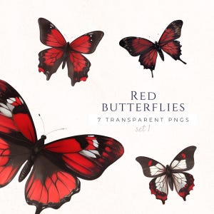 Red Butterfly Clipart, High-Quality PNG Files, Butterflies Clip Art, Digital Scrapbooking, Invitations, Butterfly Lover, BUF007
