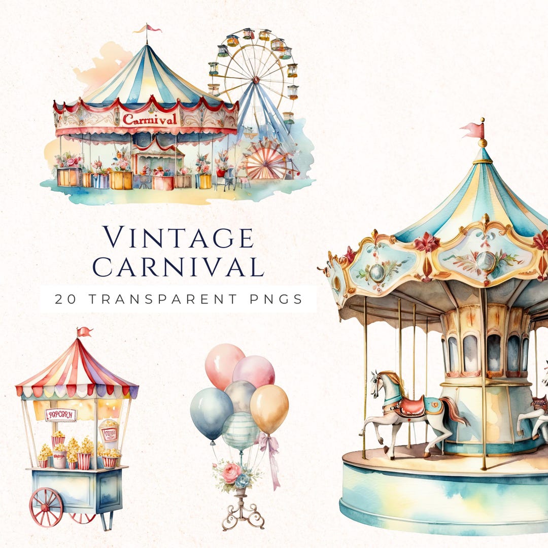 Vintage Carnival Clipart Instant Download, Circus Images PNG, Scrapbook ...