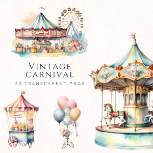 Vintage Carnival Clipart Instant Download, Circus Images PNG, Scrapbook Graphics, Junk Journal Decor, Paper Crafting