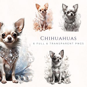 Chihuahua Clipart Set Aquarell Hund PNG, Sofortiger Download Scrapbooking Kartengestaltung, Hundeliebhaber Geschenk, kommerzielle Nutzung, DO005