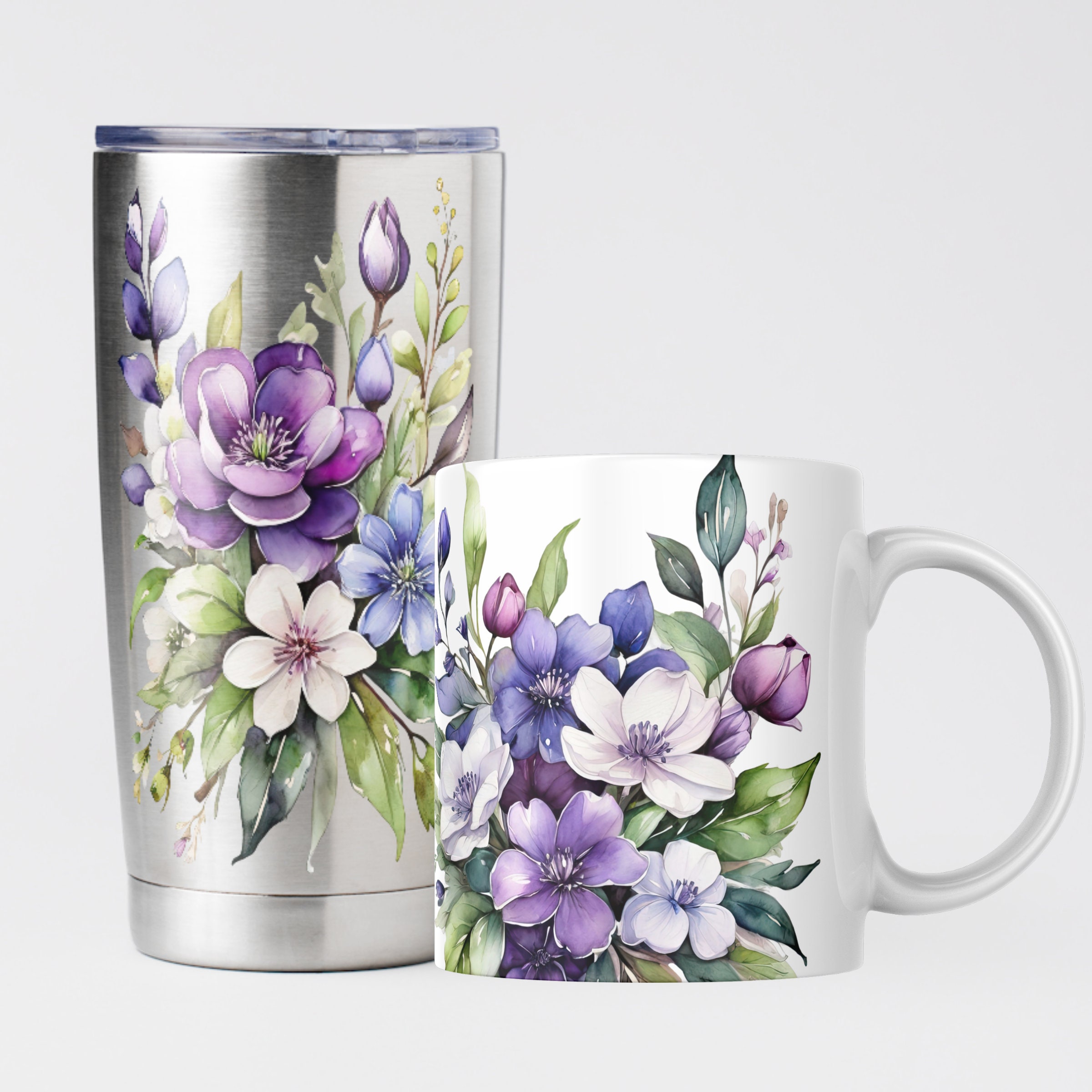 Watercolor Flower Clipart, Blue Purple Floral PNG, Garden Decor Digital
