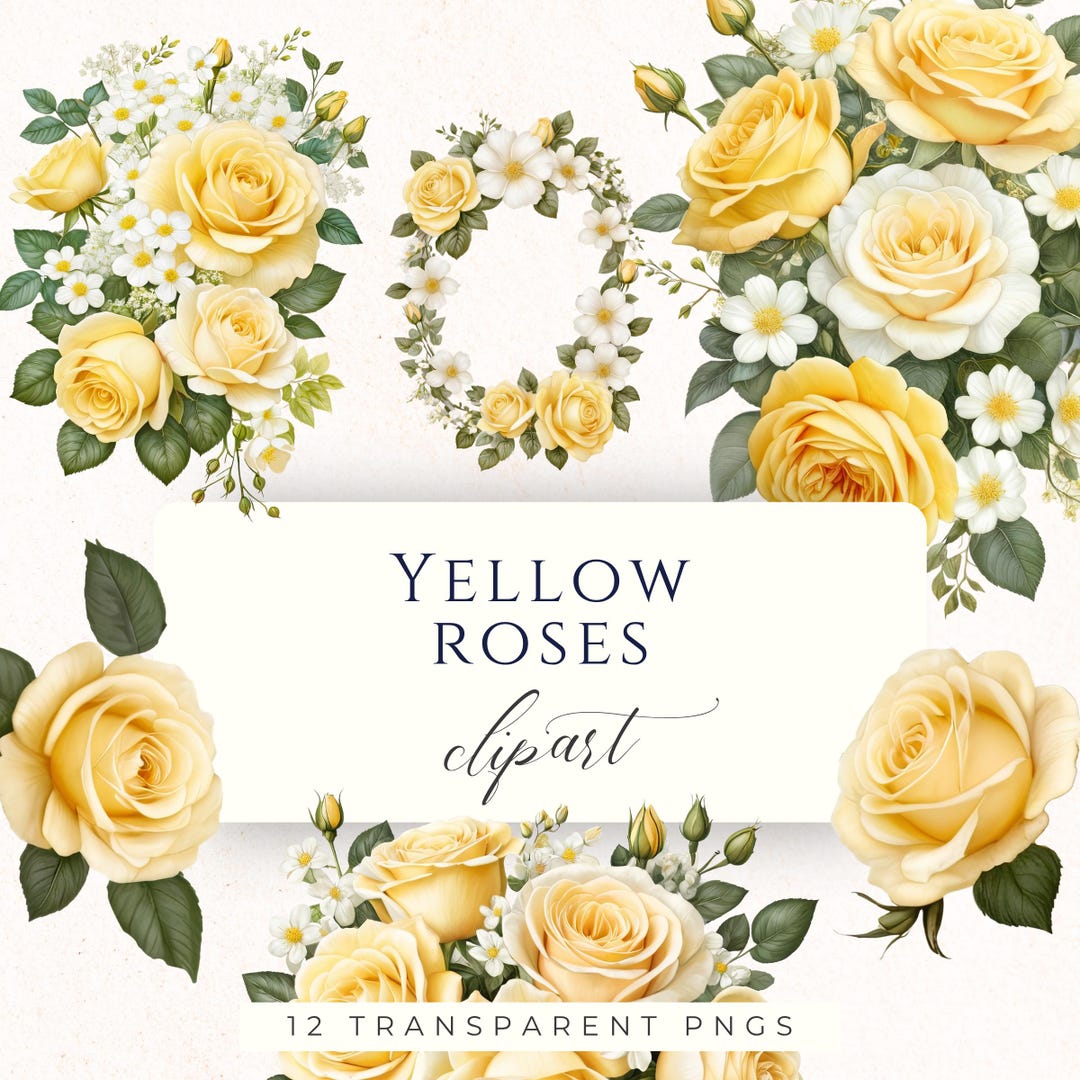 Soft Yellow Roses Border Soft Yellow Rose Bouquet Watercolor Clipart PNG, Botanical Floral ...