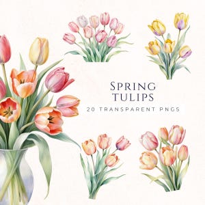 Tulip Clip Art, Floral Clipart, Spring Flower Graphics, Watercolor Tulips, Easter Clipart, Tulip Bouquet, Scrapbooking, TUL011