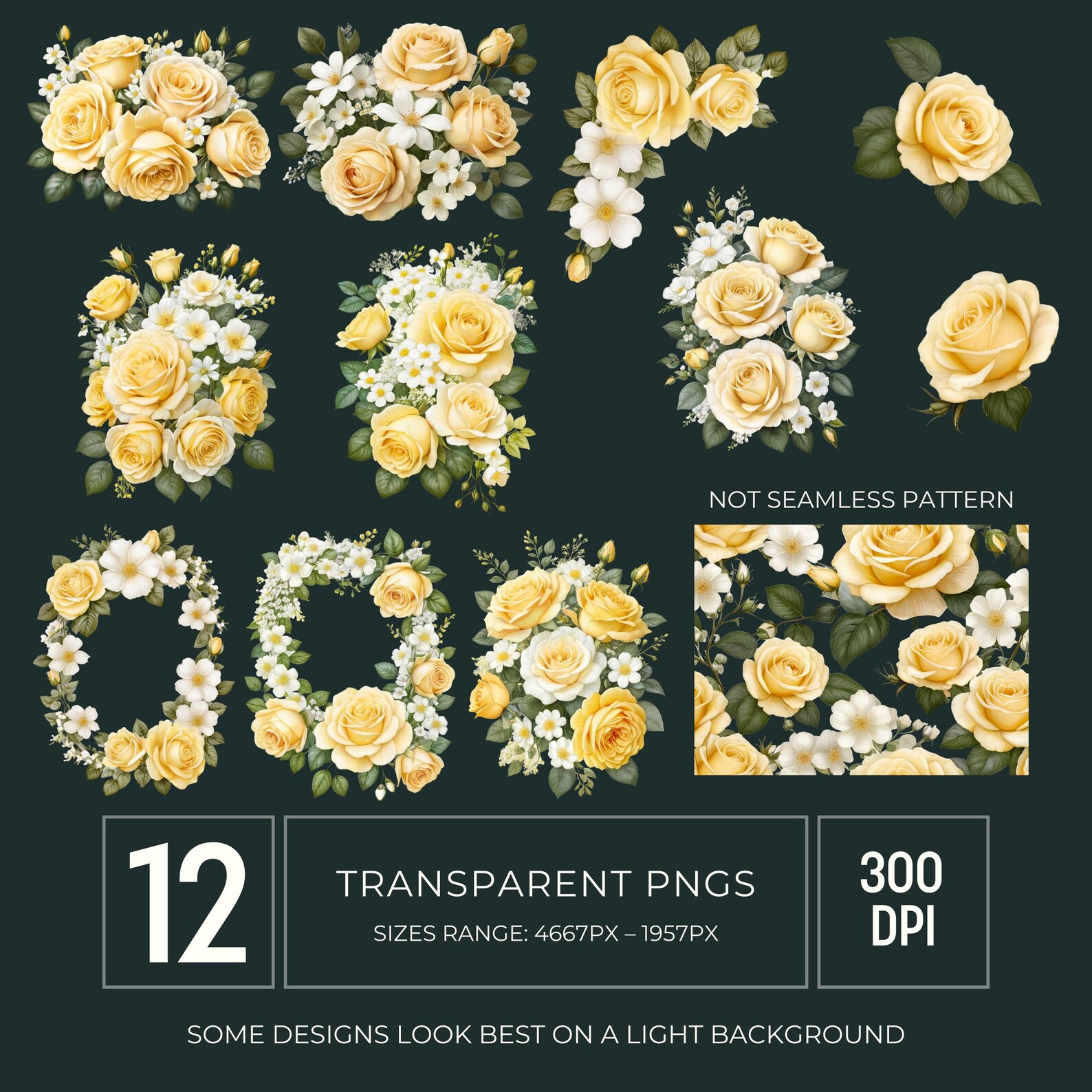 Soft Yellow Roses Border Soft Yellow Rose Bouquet Watercolor Clipart PNG, Botanical Floral ...
