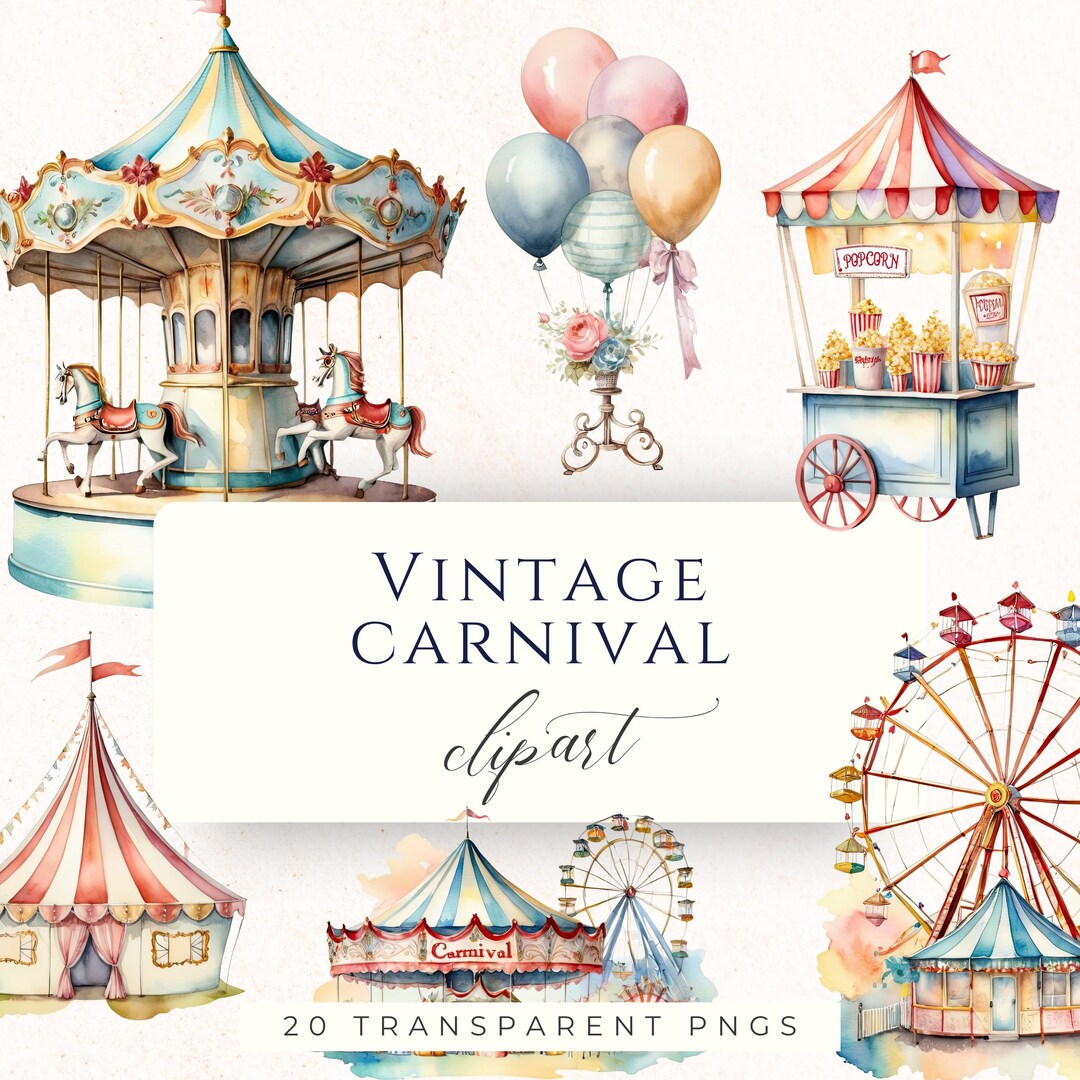 Vintage Carnival Circus Clipart PNG, Nostalgic Graphics for Junk ...