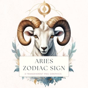 Clipart signe du zodiaque Bélier, mars avril anniversaire astrologie PNG, graphique aquarelle, téléchargement immédiat, ZOD001