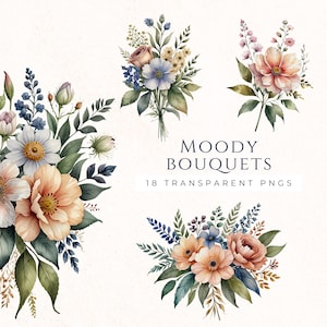 Clipart bouquet de fleurs de mauvaise humeur, téléchargement immédiat PNG, fournitures pour travaux manuels, graphiques de journal indésirable, images de scrapbooking, créations en papier, fleurs poussiéreuses