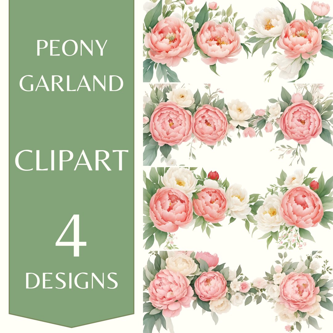 Digital Peony Garland instant Download PNG Clipart for - Etsy