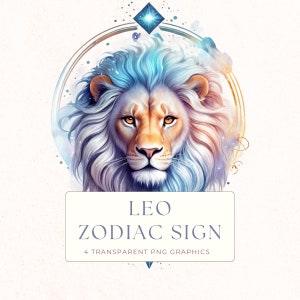 Leo Zodiac Sign Clip Art, Lion PNG Clipart, Horoscope Images, Scrapbooking Decor, Zodiac Graphic, Instant Download, ZOD004