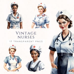 Descarga instantánea de imágenes prediseñadas de enfermera retro PNG, gráficos de imágenes prediseñadas médicas, imágenes de álbumes de recortes, papel efímero para manualidades