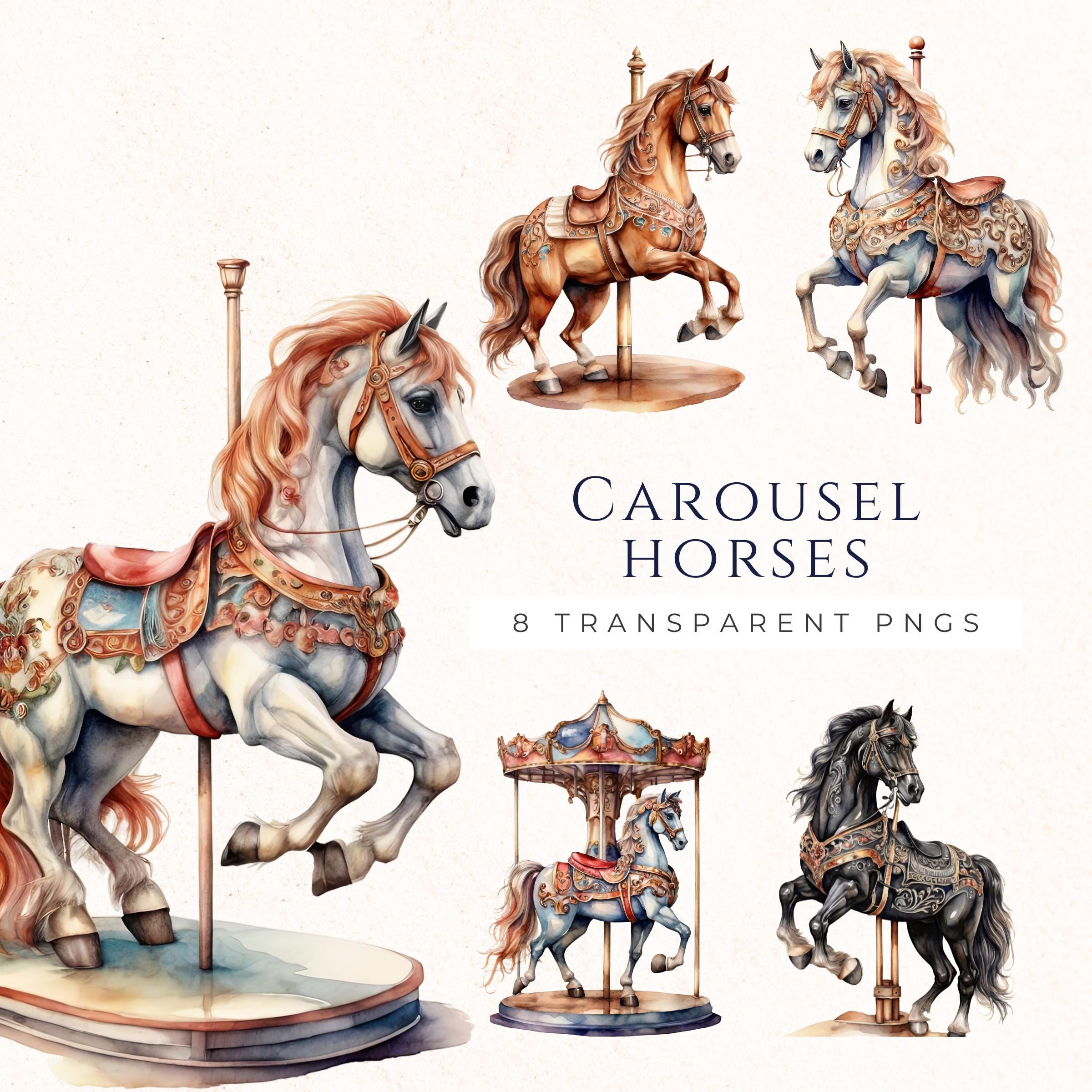 Merry Go Round Horse Clipart, Carousel Horse Decoration, Instant Download, Nursery Decor, Carousel Image, Carnival Clipart