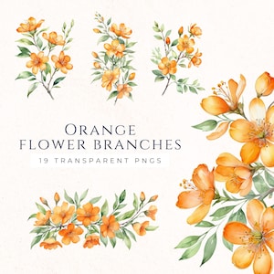 Watercolor Orange Branch Clip Art, Scrapbook Images, Tree Branch Clipart, Branches Clip Art, Craft Supplies, Digital Download, BRA008