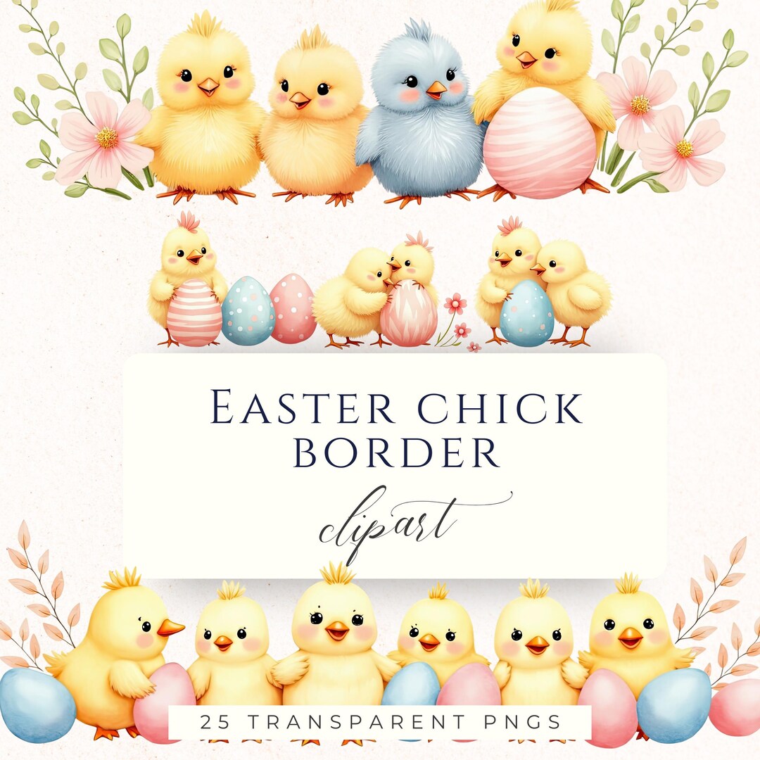 Pastel Easter Chicken Border Clipart PNG, Spring Farm Animal Graphics ...