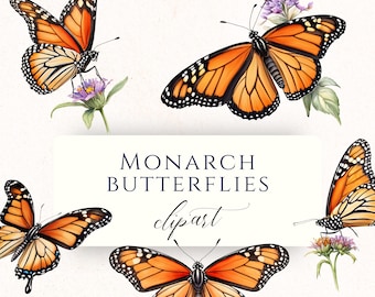 Monarch Butterfly Watercolor Clipart PNG, Orange Insect Graphics for Summer Invitations, Scrapbooking and Cardmaking, BUF011
