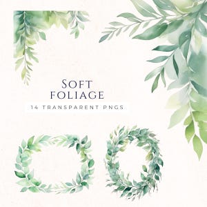 Greenery Garland Clipart, Botanical Wedding Decoration, Instant Download, Watercolor Foliage Art