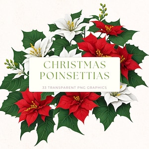 Poinsettia Clipart, Christmas Flower Decoration, Floral Winter Clip Art, Scrapbooking Essentials, Watercolor Florals, Paper Crafting