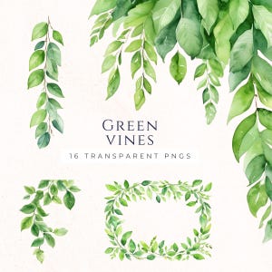 Greenery Garland Foliage Clipart, Botanical Wedding Decoration, Green Vines Wreath, Instant Download