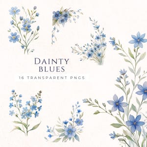 Délicat bleu Forgetmenots Clipart, graphiques floraux aquarelles, téléchargement immédiat, fournitures créatives, clipart fleurs des prés, projet créatif