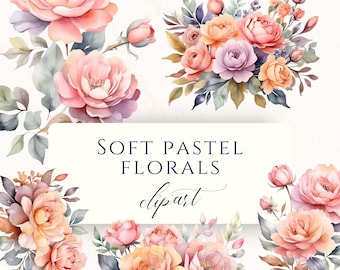 Soft Blush Pastel Flower Clipart Set PNG, Delicate Floral Graphics for Junk Journals, Scrapbooking and Cardmaking