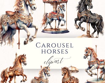 Carousel Horse Clipart PNG, Fairground Graphics for Nursery Decor, Scrapbooking and Birthday Invitations
