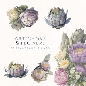 Watercolor Artichoke Flower Clipart, Vegetable Clip Art, Floral Decoration PNG Files, Floral Decoration