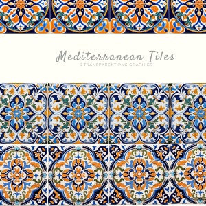 Mediterranean Tile Graphics, Watercolor Clipart Set, Commercial Use, Digital Download, Decorative Junk Journal Clip Art, MED002