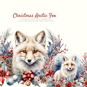 Clipart Noël renard arctique, téléchargement immédiat de graphiques de vacances, fournitures d'artisanat de Noël, clipart fabrication de cartes, créations en papier