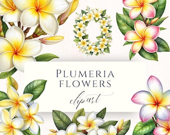 Plumeria Frangipani Clipart PNG, Tropical Hawaiian Flower Graphics for Wedding Invitations and Cardmaking