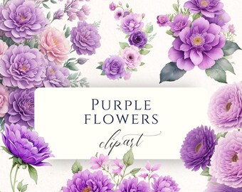 Lila Syren Akvarell Blomma Clipart PNG, Botanisk Blomgrafik för Scrapbooking, Korttillverkning och Papperspyssel