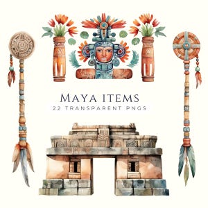 Maya Temple Clipart Set, Aztec Pyramid Graphics, Ancient Maya Clip art Decor, Instant Download Art, Scrapbooking Supplies