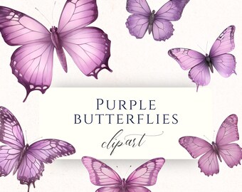 Purple Butterfly Watercolor Clipart PNG, Spring Insect Graphics for Scrapbooking, Wedding Invitations and Cardmaking, BUF006