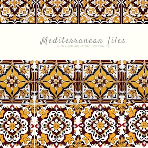 Watercolor Mediterranean Tile Clipart Set, Instant Download PNG Graphics, Scrapbooking Images, Cardmaking Accessories, MED003