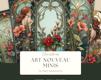 Art Nouveau Christmas Mini Art Clipart PNG, Vintage Xmas Graphics for Junk Journals, Scrapbooking and Cardmaking, ANO009