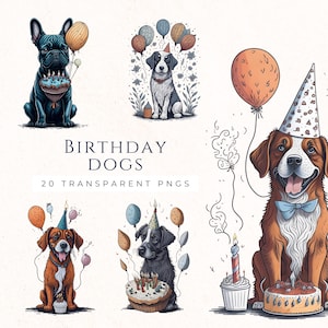 Wunderliche Geburtstag Hunde Clipart Set - Instant Download PNG-Dateien - ClipArt Geburtstag Hunde - Hundeliebhaber