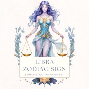 Libra Zodiac Sign Clip Art, Watercolor PNG Clipart, Horoscope Images, Scrapbooking Decor, Zodiac Graphic, ZOD003