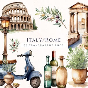 Watercolor Rome Clipart: Italian Travel Graphics (Digital Download)