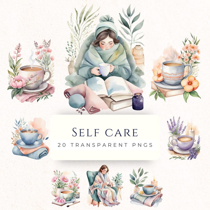 Watercolor Self Care Clipart Digital Download, Scrapbooking Graphics ...