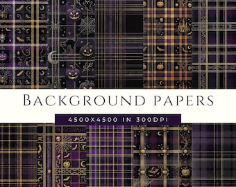 Purple Halloween Background PNG, Autumn Plaid, Spooky Digital Tartan Paper, Crafting Supply