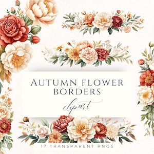 Höstblomma Clipart, Thanksgiving-inbjudningsmaterial, akvarellblommor PNG-set