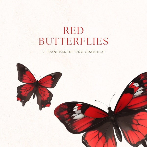 Red Butterfly Clipart, High-Quality PNG Files, Butterflies Clip Art, Digital Scrapbooking, Invitations, Butterfly Lover, BUF007